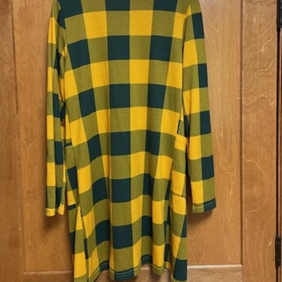 LONG Green and Gold Open Light Open Front Sweater (Duster) - S - Picture 5 of 6